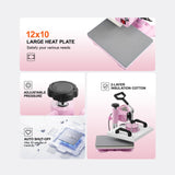 VEVOR 2 in 1 Heat Press Machine with Hat Heat Press, 12x10 T Shirt Press Machine, Professional 360° Swing Away Sublimation Heat Press for T Shirt Hat Cap Pillow Bag Pad (Pink & White) VEVOR