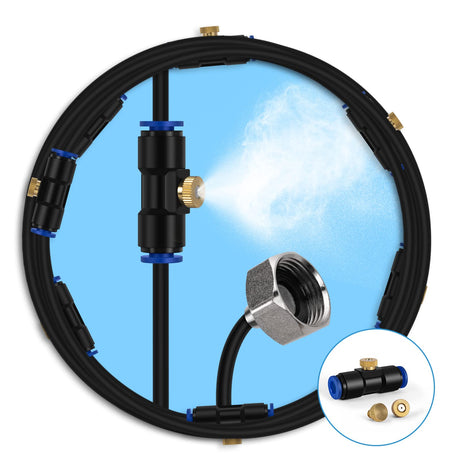 lifeegrn Misting Cooling System, Outdoor Misting System for Patio, 40 FT Misting Line+10 Mist Nozzles+3/4"Brass Adapter,Outdoor Mister System for Patio Garden Trampoline Greenhouse lifeegrn