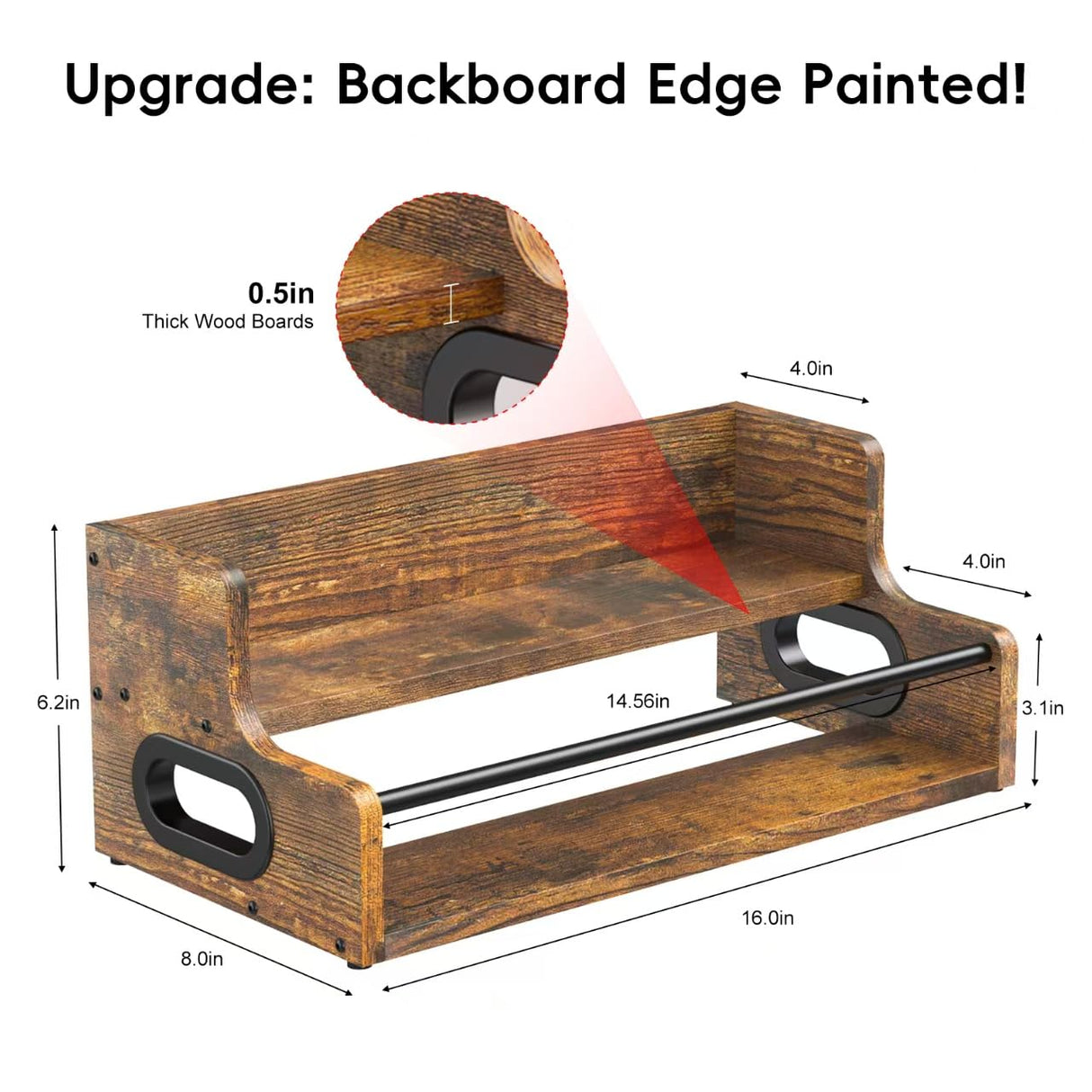 KLM Liquor Bottle Display Shelf, Coffee Syrup Rack Organizer, 2 Step Countertop Liquor Wine Rack, mini bar,Liquor Cabinet, Home Retro Bar Shelf Stand for Liquor Whiskey, Spirits, Brown KLM