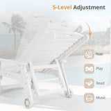 LUE BONA Outdoor Chaise Lounge Chairs Set of 2, HDPS Material, 3-Year Warranty, Patio Lounge Chair with Adjustable Backrest, Resin Pool Lounge Chairs with Wheels for Outside, Poolside, Beach, White LUE BONA