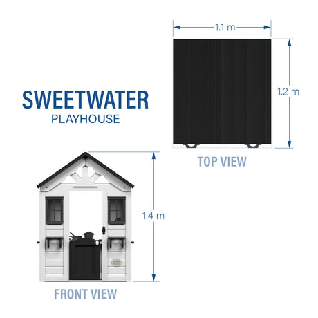 Backyard Discovery Sweetwater All Cedar White Modern Outdoor Wooden Playhouse, Cottage, Sink, Stove, Windows, Kitchen with Pot and Pans and Utensils, Flowerpot Holders, Working Doorbell, Ages 2-6 Backyard Discovery