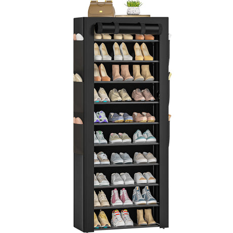 OYREL Large Shoe Rack, Black, 6 Side Pockets, 23.6" Wide x 11.4" Deep x 68.9" Tall, 36-41 Pairs of Shoes OYREL