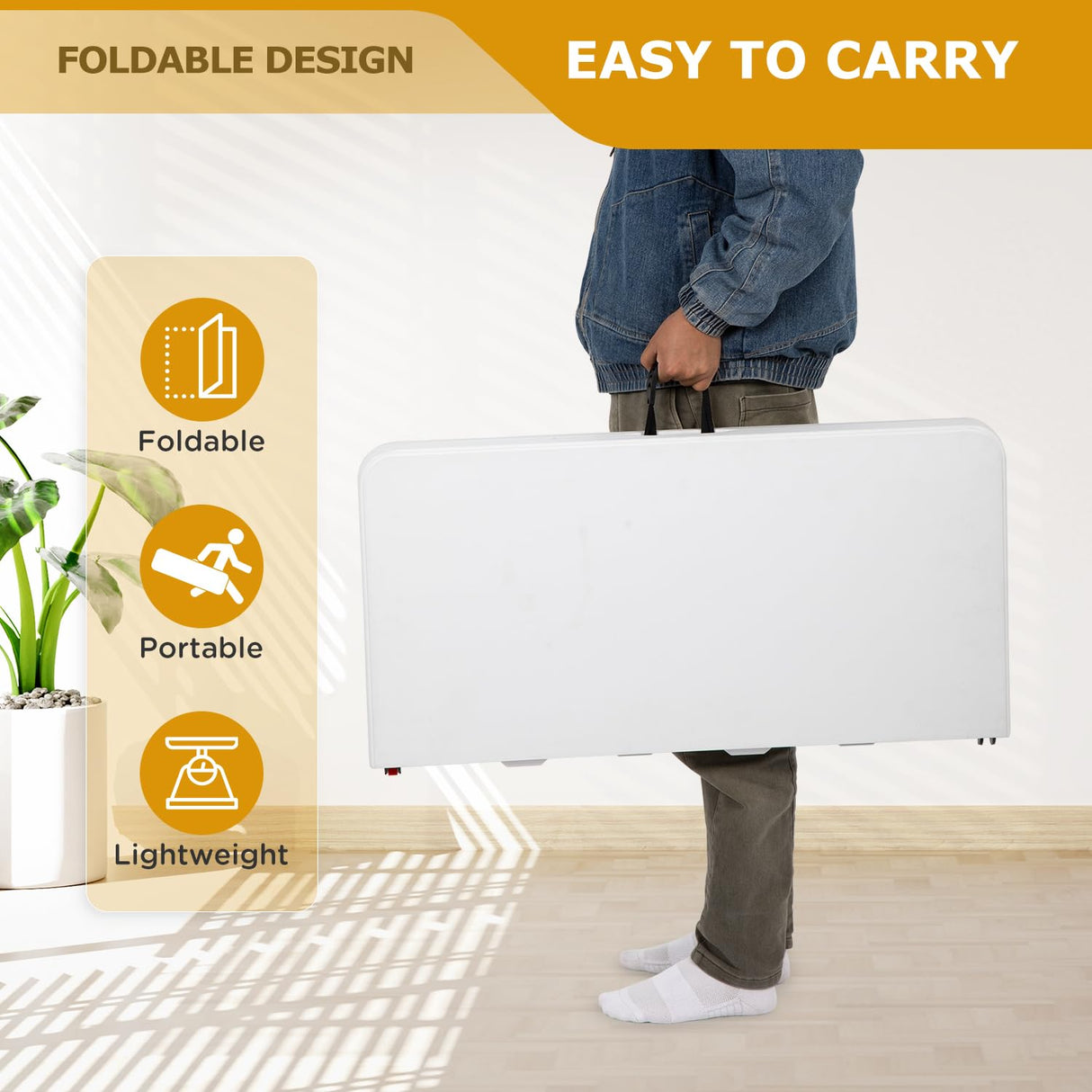 34" Square Plastic Folding Card Table, Portable Outdoor Dining Table with Collapsible Legs and Carrying Handle,Plastic Tables for Camping,Picnic, Office, Party, White PayLessHere