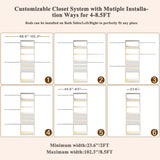 Closet System, 4-8FT Closet Organizer with 3 Wood Drawers & Glass Top, 102'' Walk in Closet with 5 Hang Rods & LED Lights & Trouser Rack, Built-in Wardrobe Clothes Rack with Shelves and Tower, White HUAHUU