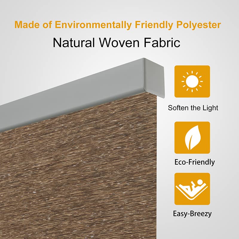 Persilux Roller Shades Light Filtering Cordless Free-Stop Roller Blinds for Windows (Brown 31" W x 72" H) Natural Woven UV Protection Privacy Window Shades for Home, Living Room, Office, Doors, Patio Persilux