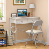 DAOUTIME Small Writing Desk for Kids Bedroom, 31.5 Inch Small Computer Desk for Small Spaces, Simple Desk with 2 Fabric Drawers for Home Office, Dorm, Living Room, Home Study Table, White DAOUTIME