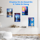 4 Pack Paint by Numbers Kits for Adults Beginners Framed Canvas, Adult Paint by Number Kit with Easel, Moon Mountain Landscapes Painting by Numbers for Beginners, Arts and Crafts for Decor 8x12inch Genius maker