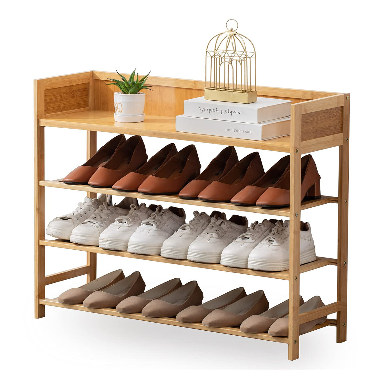 SOBIBO Bamboo Shoe Rack Organizer, 4 Tier Shoe Shelf Storage Organizer, for Entryway, Hallway, and Closet (Nature-31.5) SOBIBO
