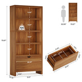 Tribesigns 70.9" Tall Bookshelf with File Drawer, Farmhouse 5-Tier Bookcase with LED Lights, Wooden Open Display Shelf Organizer for Living Room & Bedroom & Home Office (Walnut) Tribesigns