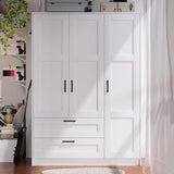 3 Doors Wooden Wardrobe Closet Armoire, White Storage Cabinet for Hanging Clothes, Bedroom Large Capacity Freestanding Armoire,Wood Wardrobe Combination with Shelves (2drawer, White) Fenghua Lizhi