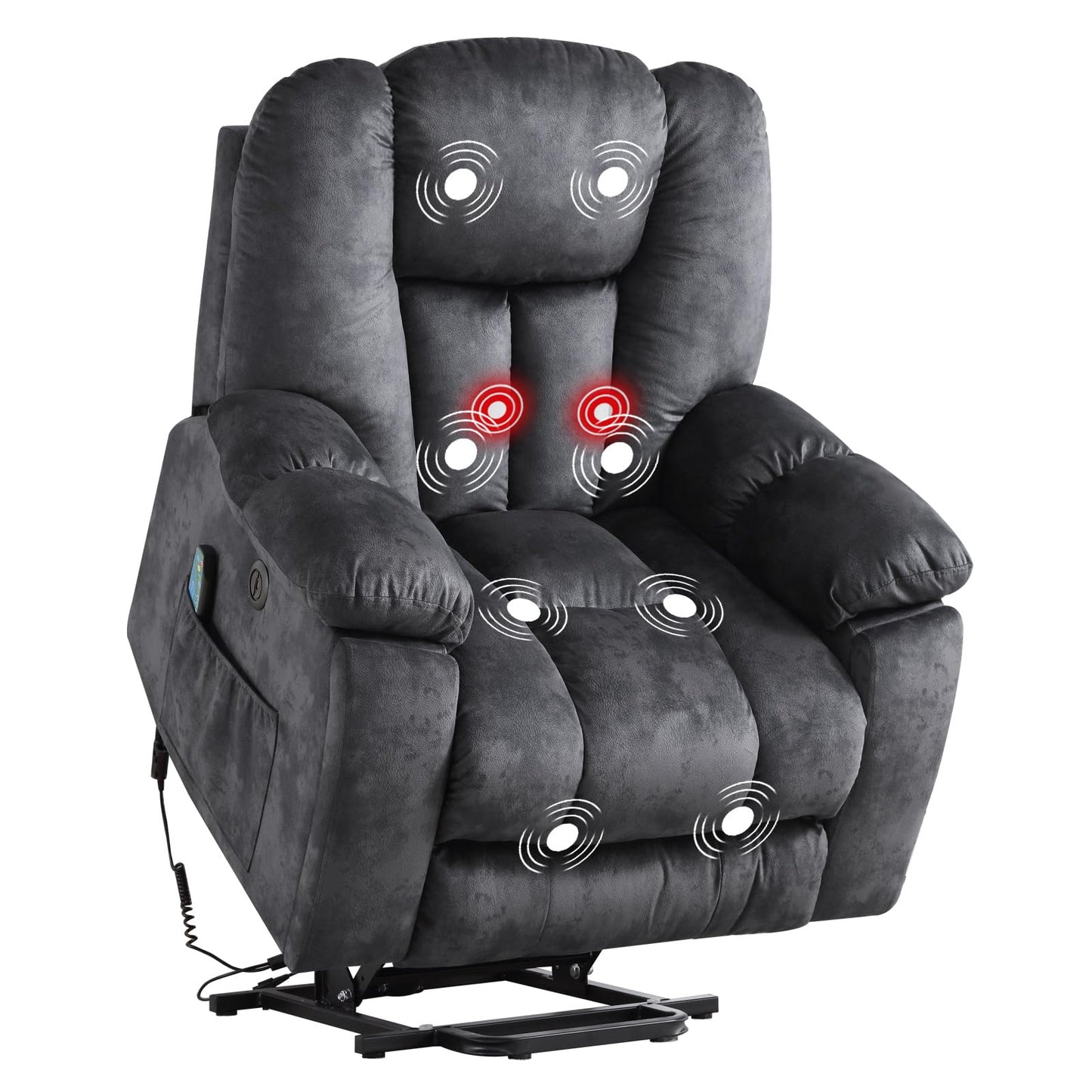 CANMOV Large Power Lift Recliner Chair with Massage, Heat, and USB for Elderly, Overstuffed Wide Recliners, Heavy Duty and Safety Motion Reclining Mechanism, Gray