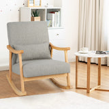 IFANNY Upholstered Rocking Chair, Modern Glider Rocker with Lumbar Pillow & Rubber Wood Legs, Wooden Recliner Rocking Accent Armchair Chair for Living Room, Bedroom, Nursery (1, Grey) IFANNY