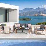 JOIVI Aluminum Patio Furniture Set, 4 Piece Outdoor Conversation Set Patio Conversation Sectional Chat Couch Sofa U-Shaped Modern Seating Set with Upgrade Cushion and Tempered Glass Coffee Table, Gray JOIVI