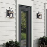 Kira Home Rochester 14" Modern Indoor Outdoor Wall Sconce + Cylinder Glass Shade, Weathered Oak Wood Style + Textured Black Finish Kira Home