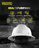 PACIFIC PPE Full Brim Hard Hat, OSHA Construction Work Approved, HDPE Safety Helmet with 4 Point Adjustable Ratchet Suspension, Class E, G & C, White PACIFIC PPE