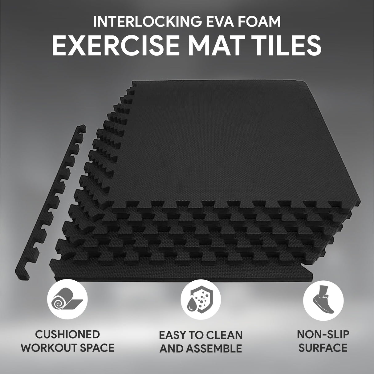 BalanceFrom 6 Piece Foam Floor Mat Puzzle Tiles, 1/2” Thick, 24 Sq Ft, Black BalanceFrom