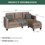 JAMFLY Sectional Sofas Couches for Living Room, L Shaped Couch with Storage Sofa Set, Small Couches for Small Spaces with Movable Ottoman, Brown JAMFLY