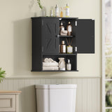 TEENFON Bathroom Wall Cabinet, Over The Toilet Space Saver Storage Cabinet with Barn Doors & Adjustable Shelf, Hanging Medicine Cabinet, Black TEENFON