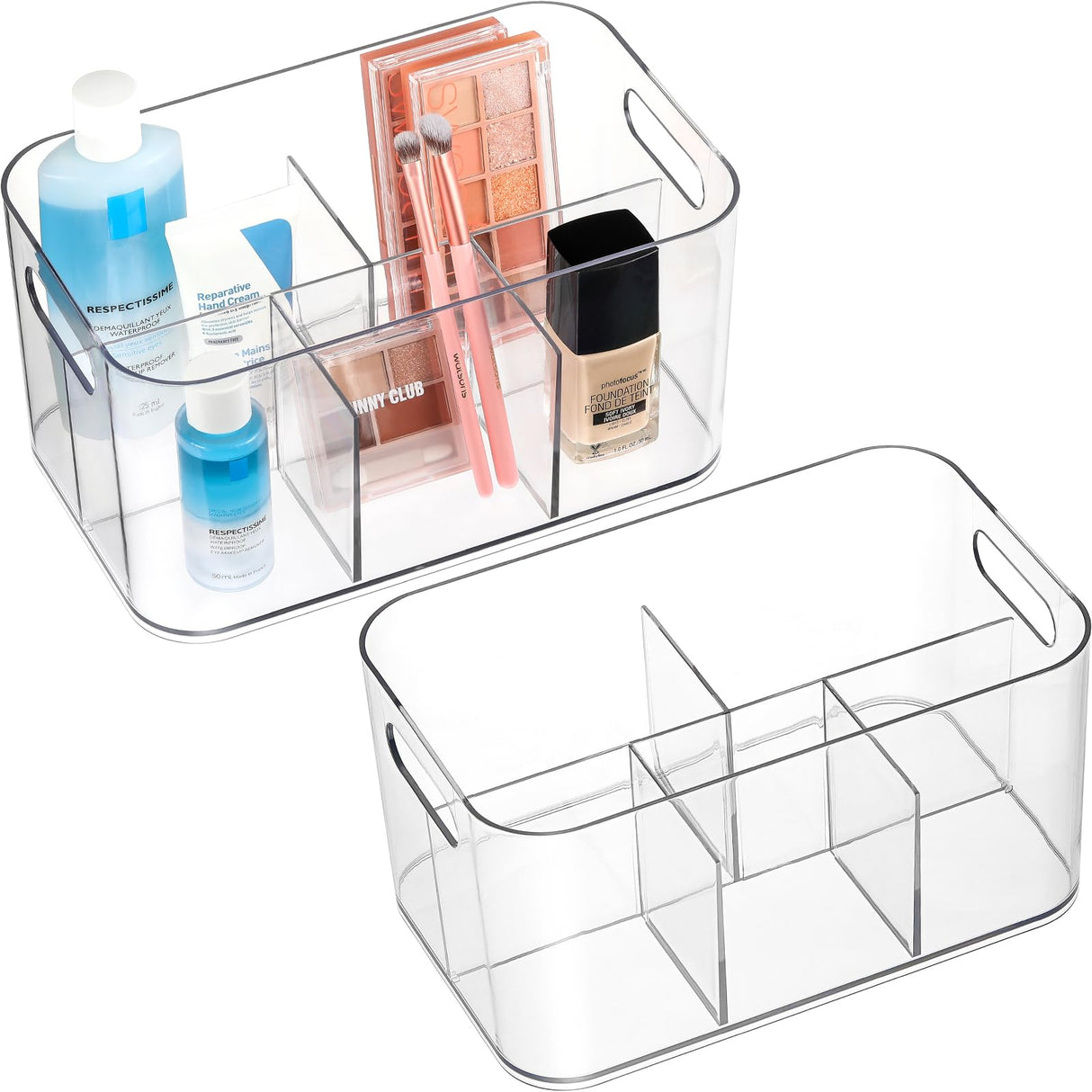 5-Compartment Clear Plastic Bin - Divided Art Supplies, Cosmetic Makeup Caddy Organizer - Multiuse Storage Container for Vanity, Bathroom, Kitchen, Office, Craft, Shower, Cleaning Items, (1 Pack) AOZITA