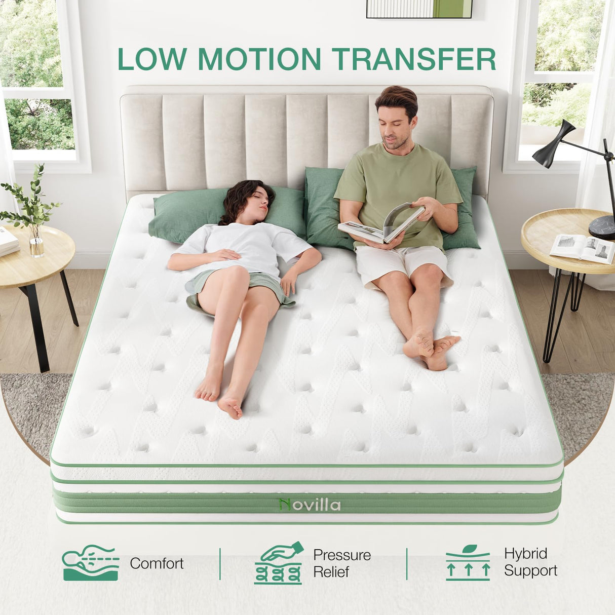 Novilla King Mattress 12 Inch, King Size Hybrid Mattress in a Box with Pocket Coils & High Density Gel Foam for a Cozy Sleep, Medium Firm King Mattresses Novilla