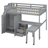 Harper & Bright Designs Full Size Loft Bed with Stairs and Bookshelf, Wood Full Storage Bed with Desk & Wardrobe, Space-Saving Multifunctional Furniture for Kids & Teens - Gray Harper & Bright Designs