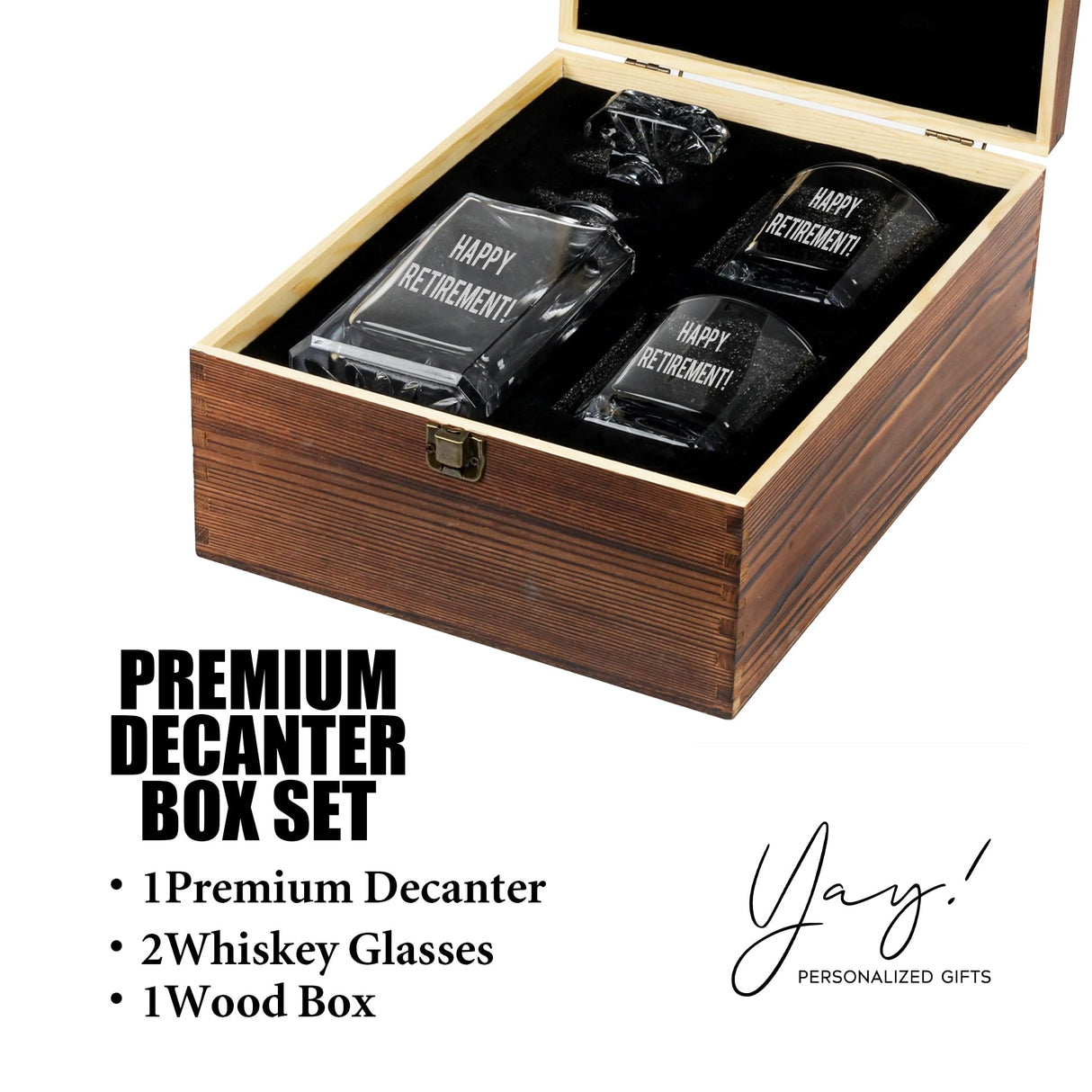 Personalized Whiskey Decanter Set with Photo, Logo or Text, Custom Engraved Liquor Decanter with whiskey glasses, Customized Gifts for Men, Dad, Birthday & Retirement with Wood Gift Box (Text or Logo) Yay! Personalized Gifts