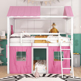Harper & Bright Designs Full Over Full Bunk Beds for Kids,Wood Sweet Heart Novelty Bunk Bed with Elegant Windows, Sills and Tent,House Bunk Beds for Girls,Boys,Pink+White Harper & Bright Designs