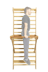 Stall Bar Training Tower: Swedish Ladder with Adjustable Pull-Up Dip Bar Attachment (1.5" Round, Beech Rungs) Beyond Balance