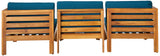 Christopher Knight Home Alice Outdoor 5 Piece Acacia Wood Sofa Set, Teak Finish, Dark Teal Christopher Knight Home