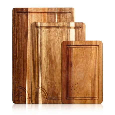 Acacia Wooden Cutting Boards for Kitchen (3 Pcs) - Acacia Wood Cutting Board Set with Deep Juice Groove and Handles, Chopping boards for kitchen, Meat, Vegetables and Cheese NobleSelect
