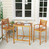 Tangkula 3 Piece Patio Bar Table & Chairs, Outdoor Acacia Wood Bar Set w/Slatted Seat & Tabletop, Wood Dining Bar Set w/Backrest, Armrests & Footrest for Backyard, Poolside, Balcony Tangkula