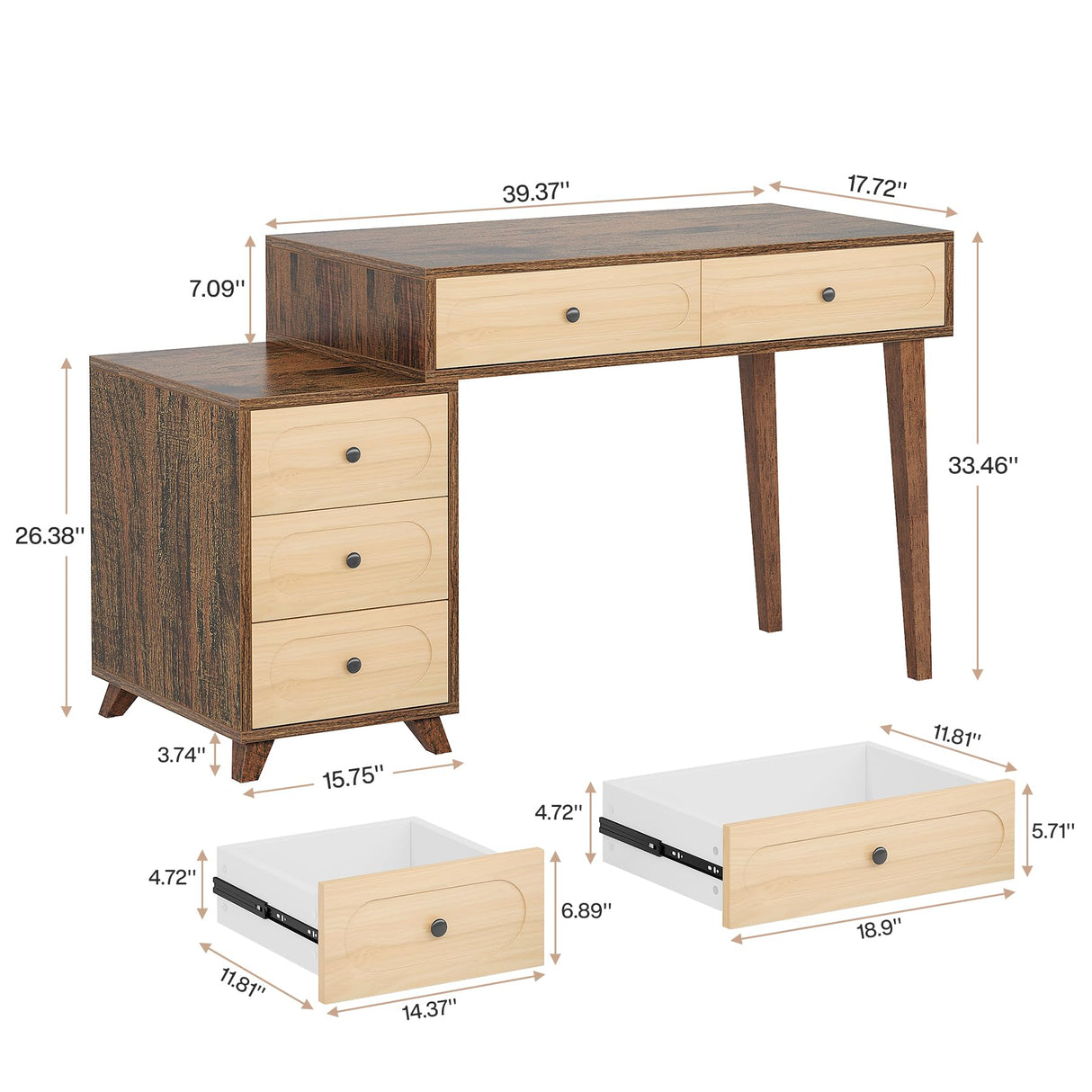 Tribesigns Vanity Desk with 5 Drawers, 51-Inch Makeup Vanity Table for Women Girls, Wooden Dressing Table Set for Makeup Room, Bedroom (Without Mirror & Stool) Tribesigns