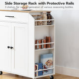 HOOBRO Kitchen Island with Power Outlet, Kitchen Storage Island with Spice Rack and Drawer, Rolling Kitchen on Wheels, for Home, Dining Room, Natural and White HOOBRO