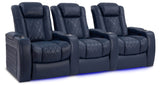 Valencia Tuscany Home Theater Seating | Premium Top Grain Italian Nappa 11000 Leather Power Recliner Chair with Lumbar Support & Headrest (Row of 3, Navy Blue) VALENCIA THEATER SEATING