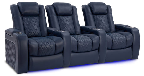 Valencia Tuscany Home Theater Seating | Premium Top Grain Italian Nappa 11000 Leather Power Recliner Chair with Lumbar Support & Headrest (Row of 3, Navy Blue) VALENCIA THEATER SEATING