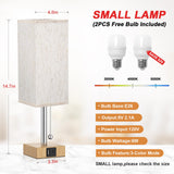 Wood Grain Bedside Table Lamps Set of 2 - Bedroom Lamps with 3 Color Temperatures (3000K/5000K/4000K), Two Square Nightstand Lamps with USB C + A Charging Ports, Pull Chain Small Night Light aooshine