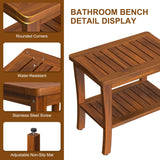 Large Teak Wood Shower Bench Stool with Storage Shelf Wooden Teak Bench for Shower Seat Chair for Inside Shower Waterproof Teakwood Shower Bench Bathroom Spa Bathing Shower Stool with Non-Slip Feet Greenual