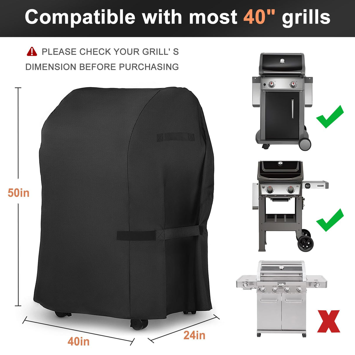 LBTING Grill Cover, 40-inch Heavy Duty 300D Oxford Waterproof Windproof UV Resistant BBQ Gas Grill Cover for Outdoor Barbecue Fit Most Brands Weber, Brinkmann, Char Broil, Holland LBTING