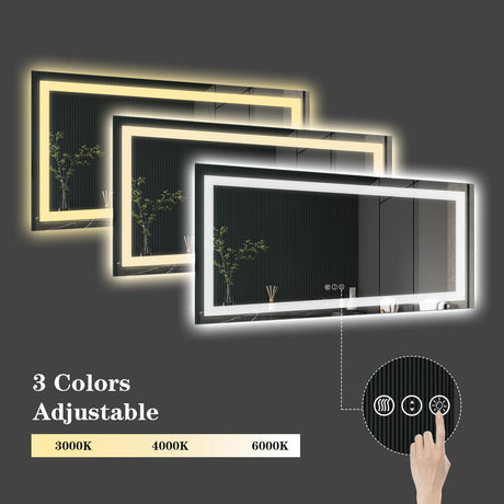 Amorho LED Bathroom Mirror 55"x 30", Backlit + Front-Lighted Vanity Mirror, Dimmable Bathroom Mirrors for Wall, Anti-Fog, Memory, 3 Colors, Double LED Lights, Shatter-Proof, ETL Listed Amorho