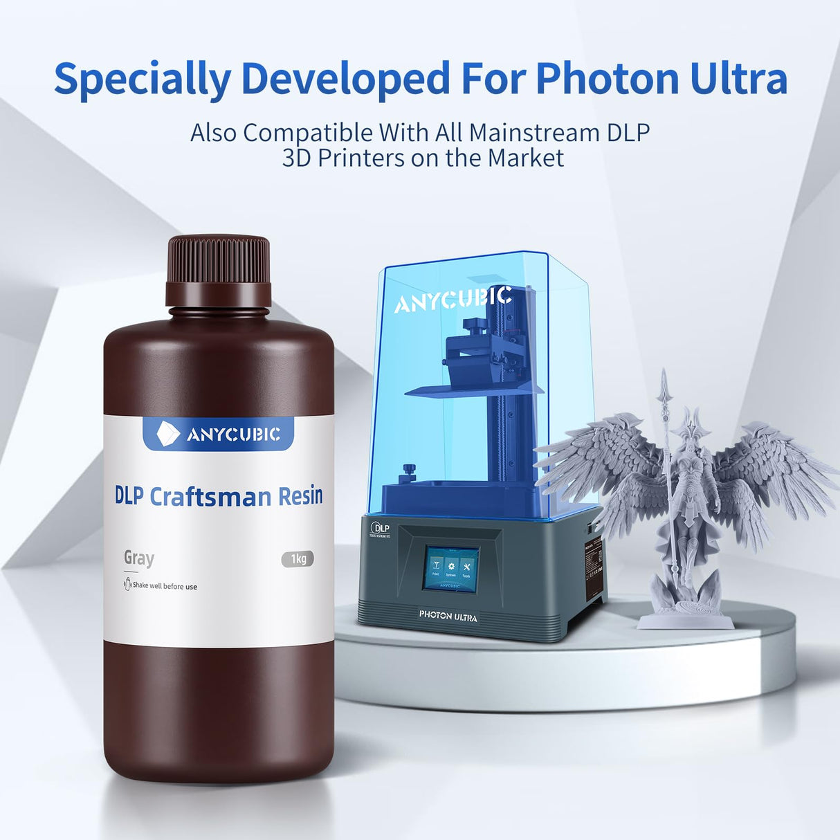 ANYCUBIC 3D Printer Resin, 365-405nm DLP UV-Curing Resin for Photon Ultra/Photon D2, High Precision and Fast Curing Craftsman Resin for DLP LCD SLA 3D Printing, 8K Capable (Grey, 1000g) ANYCUBIC
