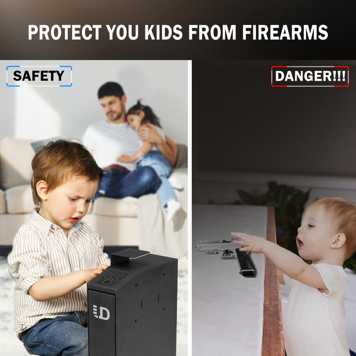 Biometric Slider Handgun Gun Safe for Nightstand, Desk, Bed Side - Pistol Safe, Hand Gun Safe For Car, Biometric gun safe for handgun with Fingerprint, PIN Code, KEY Access Urban Deco