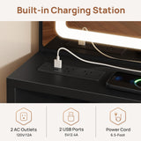 Rolanstar Vanity Desk with Mirror and Lights, Makeup Vanity with Upholstered Vanity Stool, 4 Drawers, Power Outlets, Vanity Set with 4 Compartments for Bedroom Black and Gold Rolanstar