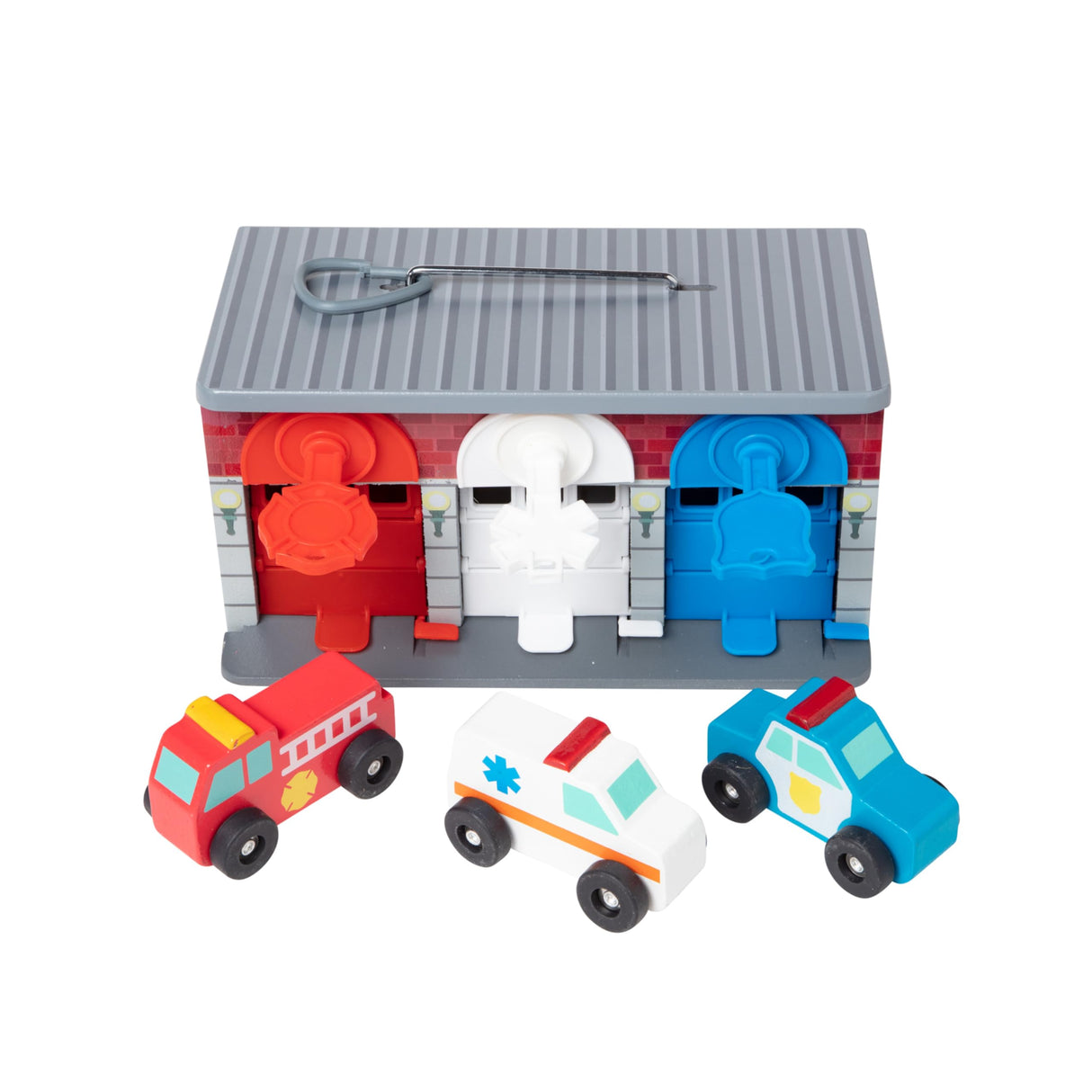 Melissa & Doug Toy Keys and Cars Wooden Rescue Vehicles and Garage (7 pcs) Red, for 36 months to 72 months Melissa & Doug