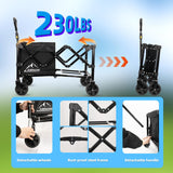Collapsible Folding Beach Wagon Cart, Utility Large Capacity Cart Foldable Wagon with All Terrain Wheels, Grocery Wagon Cart for Garden Shopping Sports Camping, Black AMNOW