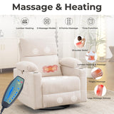 Rocking Chair Nursery with Adjustable Armrests, Electric Glider Recliner Nursing Chair for Breastfeeding, Power Swivel Recliner Chairs with Massage and Heat, Adjustable Headrest , FSC Certified, White Rhevoy