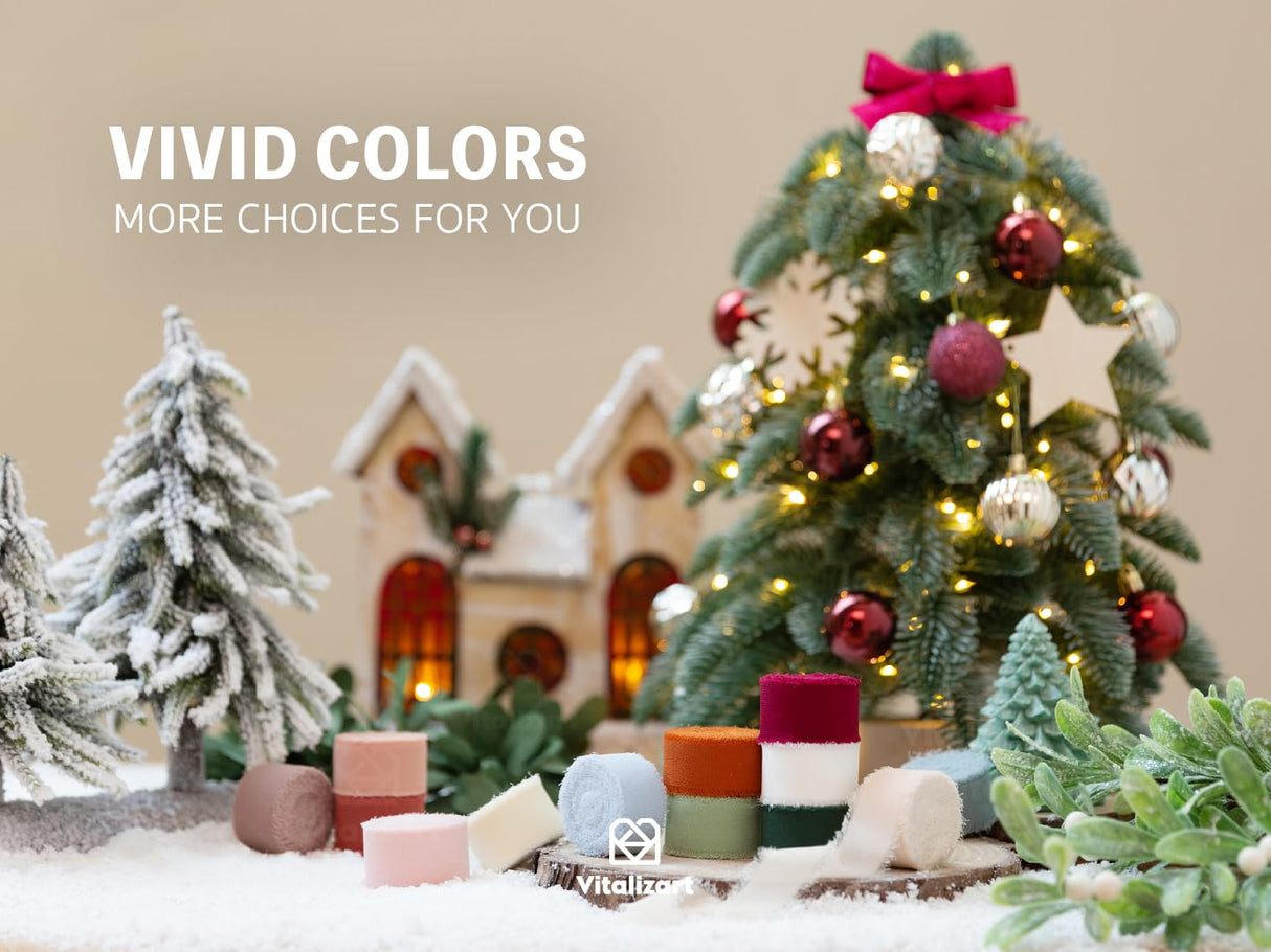 Vitalizart Christmas Ribbon Chiffon Silk Fringes 1" x 21 Yd Fabric Package (3 Rolls * 7 Yd) for Wedding Invitations Bridal Bouquets Decorations Gifts Wrapping & Bow Making Green Red & White Vitalizart