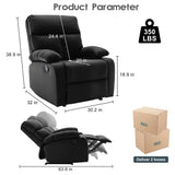 GNMLP2020 Manual Recliner Chairs for Adults, Anti-Scratch Leather Single Sofa Recliner Chairs,Small Recliner Chair for Small Space, RV, Living Room, Black GNMLP2020