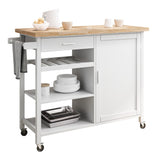 BELLEZE Modern Rolling Kitchen Island Utility Cart with a Drawer, Storage Cabinet, Handle Towel Rack, Rubber Wood Top, and Caster Wheels - Sonoma (White) BELLEZE