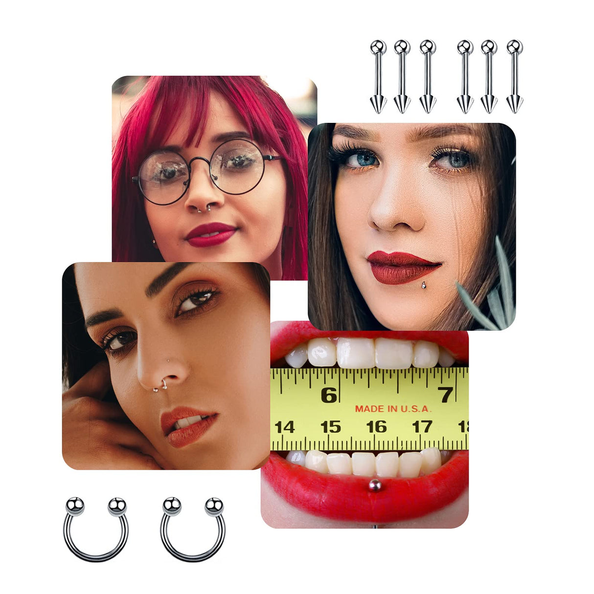 A-minusone 84 PCS Body Septum Piercing Kit 14G 16G Tools for Nose Tongue Lip Ear Eyebrow Belly Button Cartilage Tragus Industrial Barbell Helix Daith Piercing Jewelry Clamps A-minusone