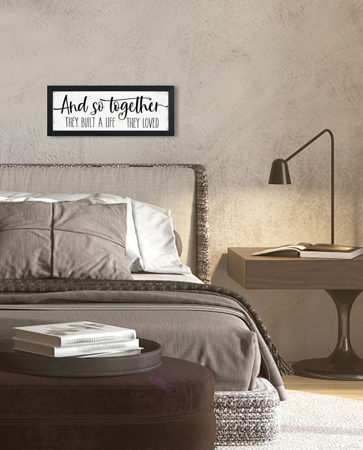 And So Together They Built a Life They Loved Sign Wall Decor: Rustic Farmhouse Wall Decor Above Bed for Bedroom Aesthetic Inspirational Quotes Family Signs Framed Master Bedroom Signs 6" x 14.5" HLJ ART